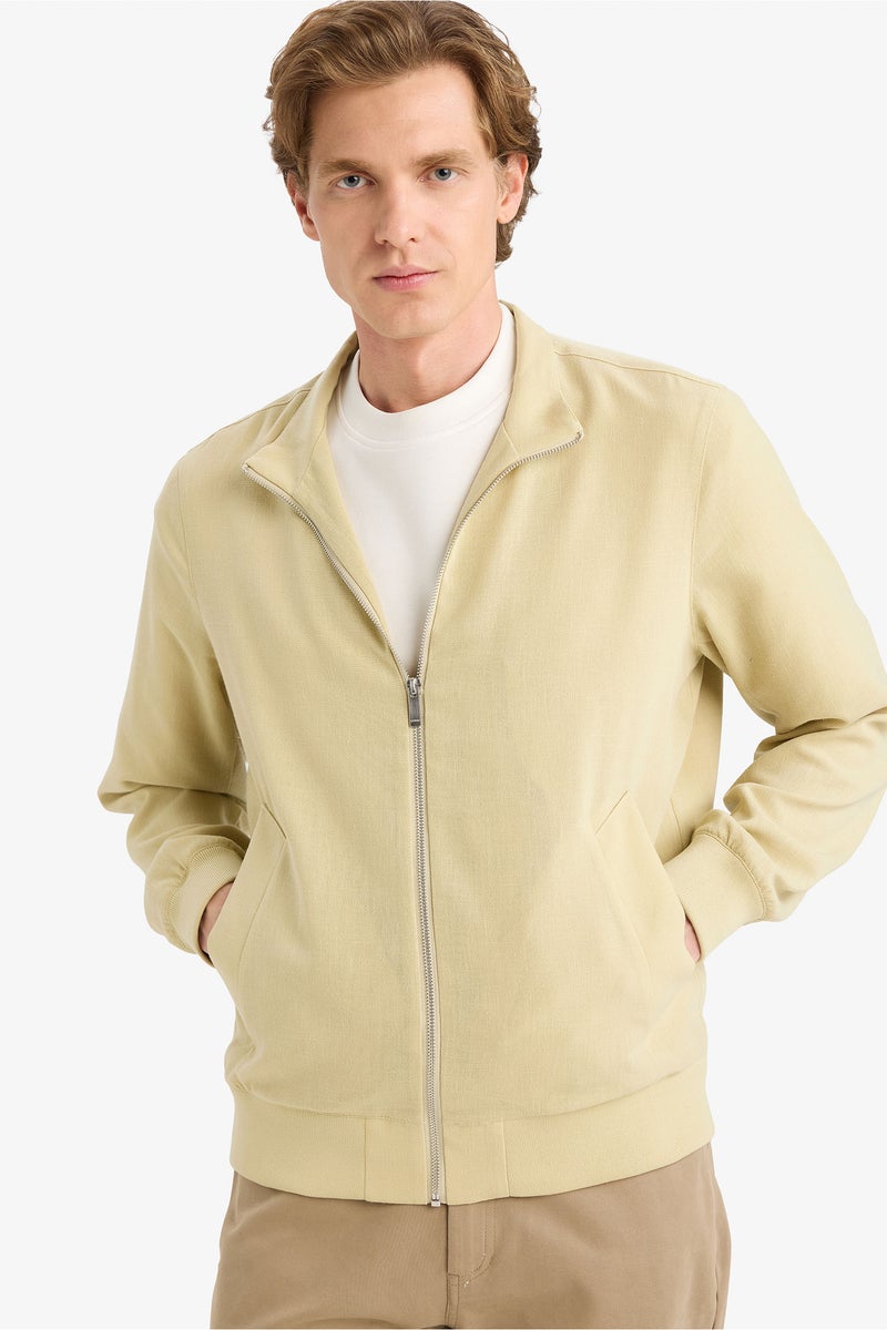 DeFacto Beige Man Regular Fit High Neck Zip-Up Jacket Casual - Image 1